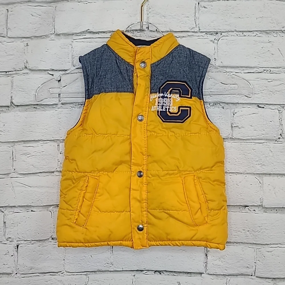 Junior Varsity Athletics Boy’s Yellow Quilted Puffer Jacket/Vest in Yellow/Blue
